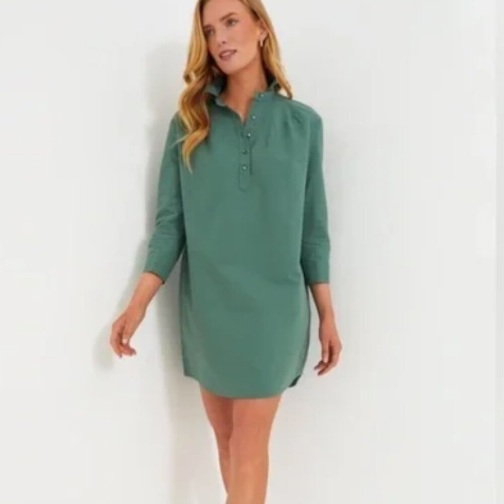 POMANDER PLACE Tuckernuck Green Polly Long Sleeve Shirt Dress, Size L